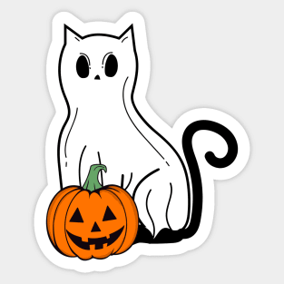 Funny Black Cat Ghost Pumpkin Spooky Vibes Halloween Party Costume Sticker